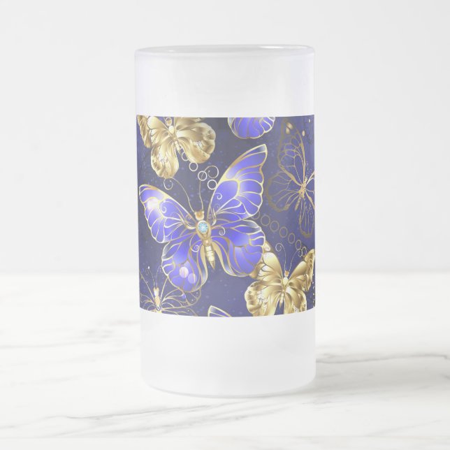Zusammensetzung mit Sapphire-Schmetterlingen Mattglas Bierglas (Mittel)
