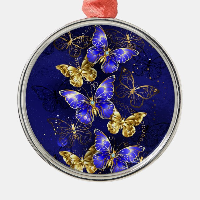 Zusammensetzung mit Sapphire-Schmetterlingen Ornament Aus Metall (Vorne)