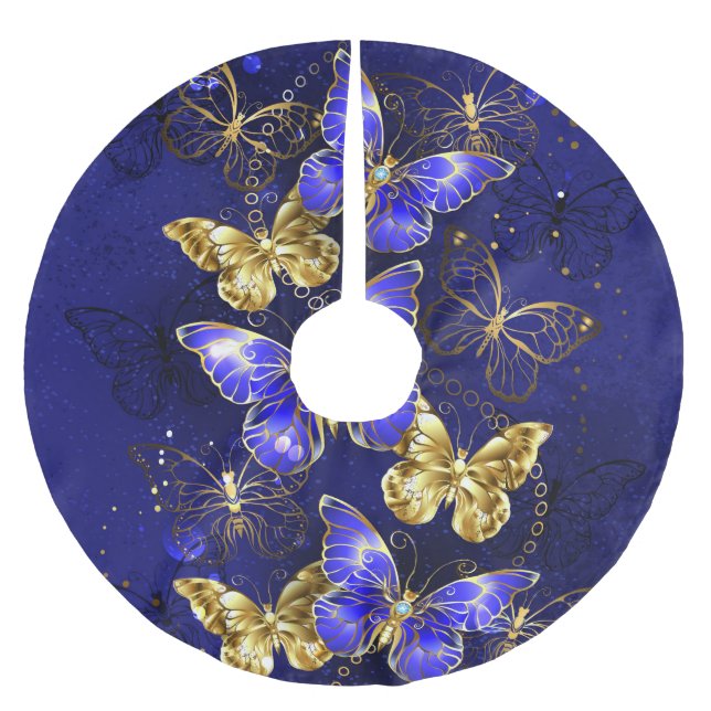 Zusammensetzung mit Sapphire-Schmetterlingen Polyester Weihnachtsbaumdecke (Vorderseite)