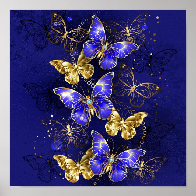 Zusammensetzung mit Sapphire-Schmetterlingen Poster (Vorne)
