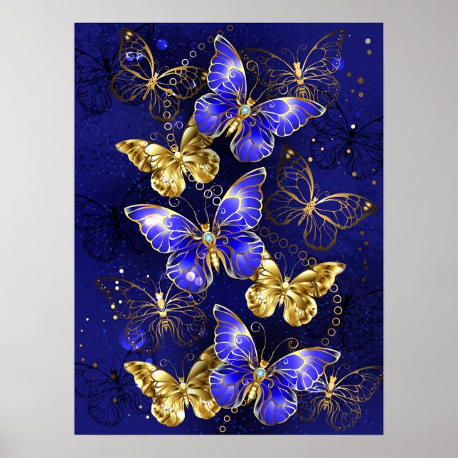 Zusammensetzung mit Sapphire-Schmetterlingen Poster (Vorne)
