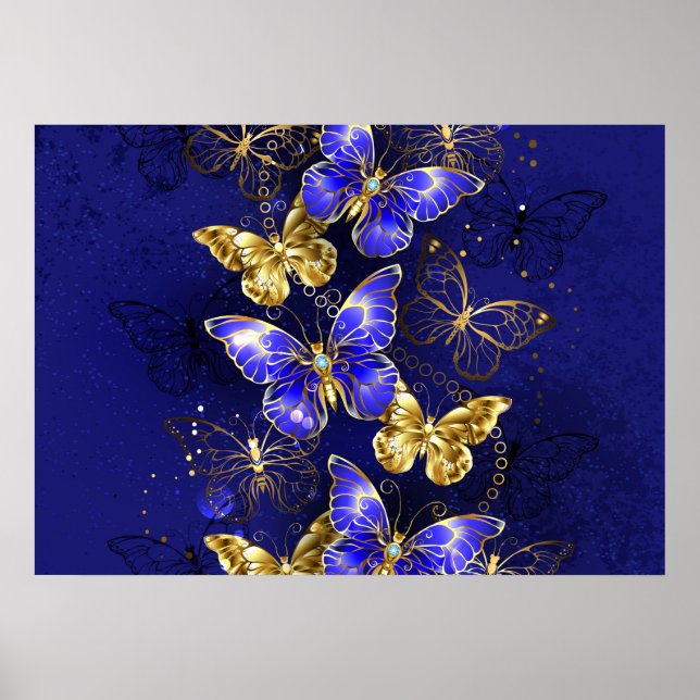 Zusammensetzung mit Sapphire-Schmetterlingen Poster (Vorne)