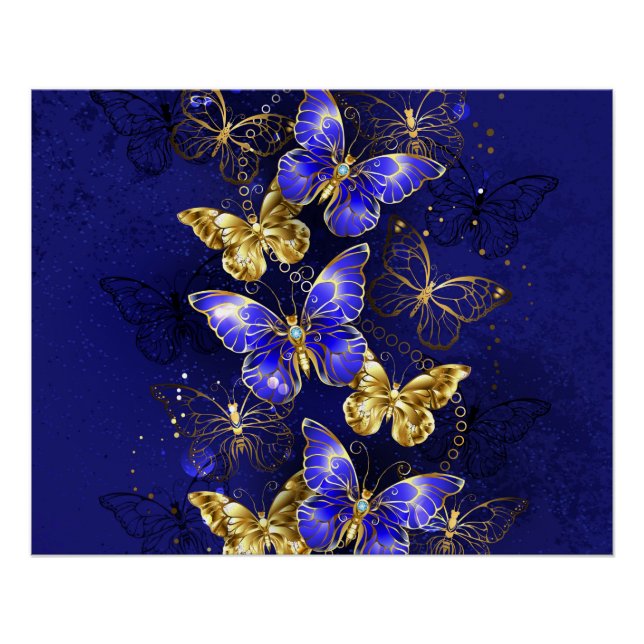Zusammensetzung mit Sapphire-Schmetterlingen Poster (Vorderseite)