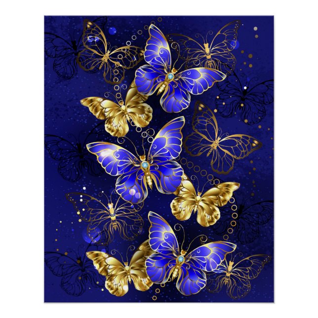 Zusammensetzung mit Sapphire-Schmetterlingen Poster (Vorderseite)