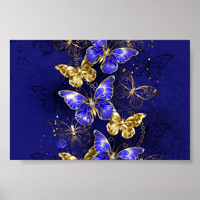 Zusammensetzung mit Sapphire-Schmetterlingen Poster (Vorne)