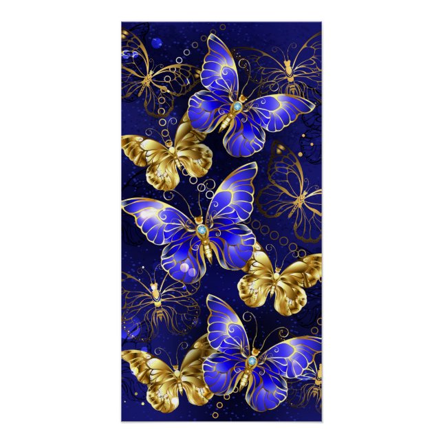 Zusammensetzung mit Sapphire-Schmetterlingen Poster (Vorderseite)