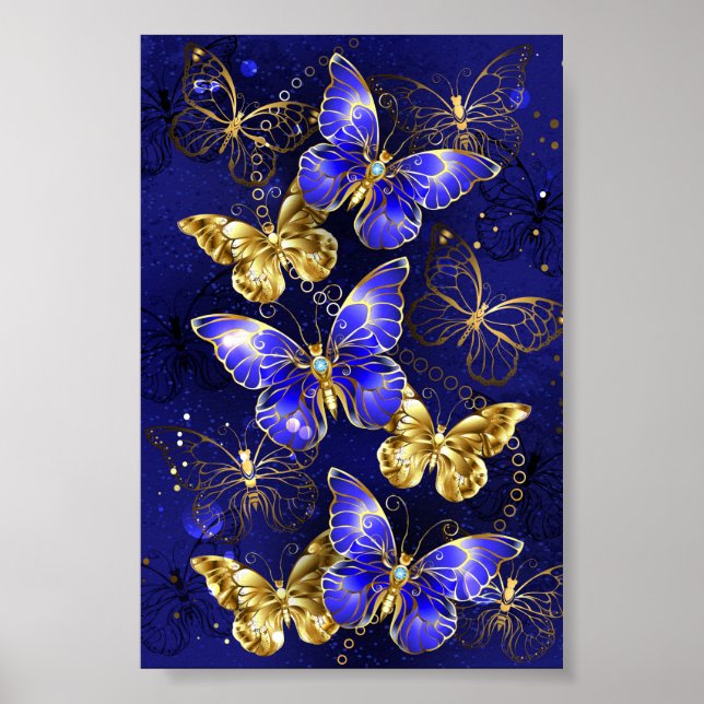 Zusammensetzung mit Sapphire-Schmetterlingen Poster (Vorne)