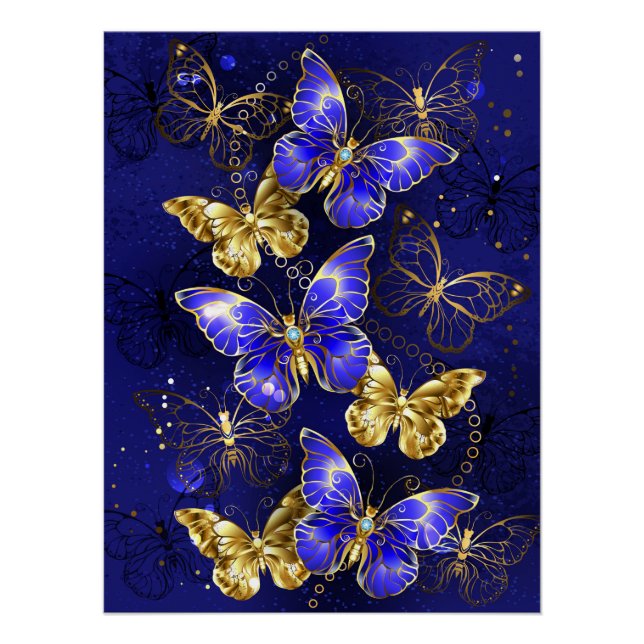 Zusammensetzung mit Sapphire-Schmetterlingen Poster (Vorderseite)
