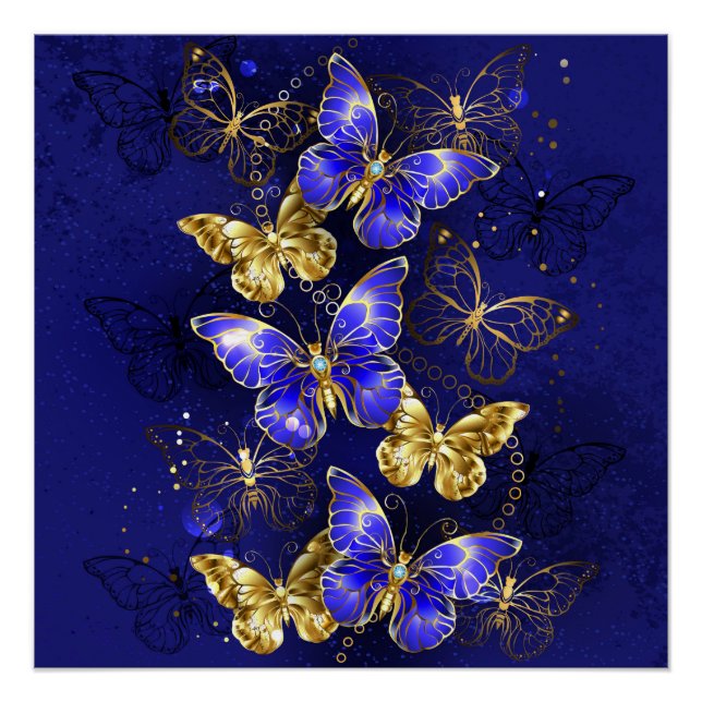 Zusammensetzung mit Sapphire-Schmetterlingen Poster (Vorderseite)