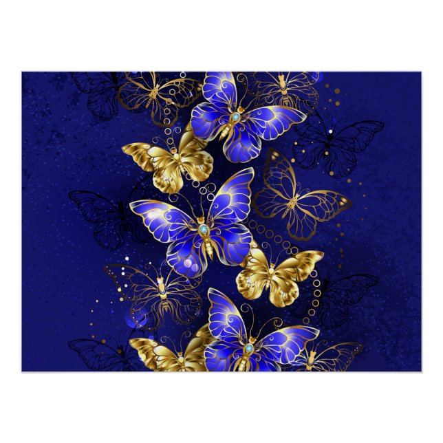 Zusammensetzung mit Sapphire-Schmetterlingen Poster (Vorderseite)
