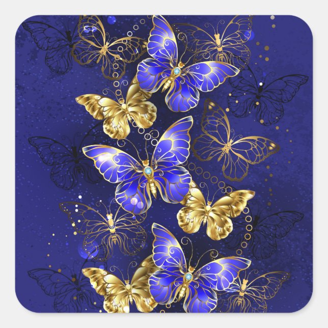 Zusammensetzung mit Sapphire-Schmetterlingen Quadratischer Aufkleber (Vorderseite)