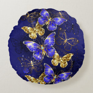 Zusammensetzung mit Sapphire-Schmetterlingen Rundes Kissen