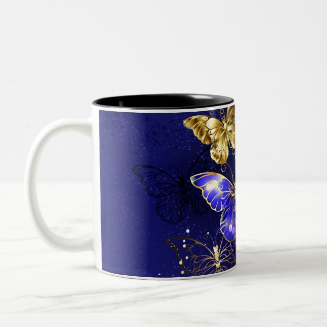 Zusammensetzung mit Sapphire-Schmetterlingen Zweifarbige Tasse (Links)