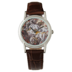 ZUSAMMENSETZUNG MIT TIEREN, HÄNDLER, HUNDEN, HÄNDE ARMBANDUHR