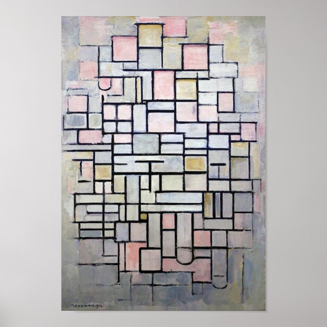 Zusammensetzung Rosa und Grau, Mondrian Poster (Vorne)