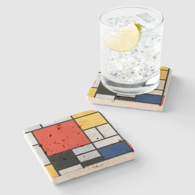 Zusammensetzung Rot, Gelb, Blau, Schwarz | Mondria Steinuntersetzer (Seitenansicht)