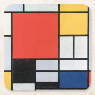 Zusammensetzung Rot, Gelb, Blau, Schwarz, Mondrian Rechteckiger Pappuntersetzer