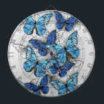 Zusammensetzung von White und Blue Butterflies Dartscheibe<br><div class="desc">Vertikale Zusammensetzung von Realität,  Blue and White Morpho Butterflies on gray textured background. Morpho blue butterfly.</div>