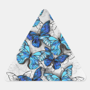 Zusammensetzung von White und Blue Butterflies Dreieckiger Aufkleber