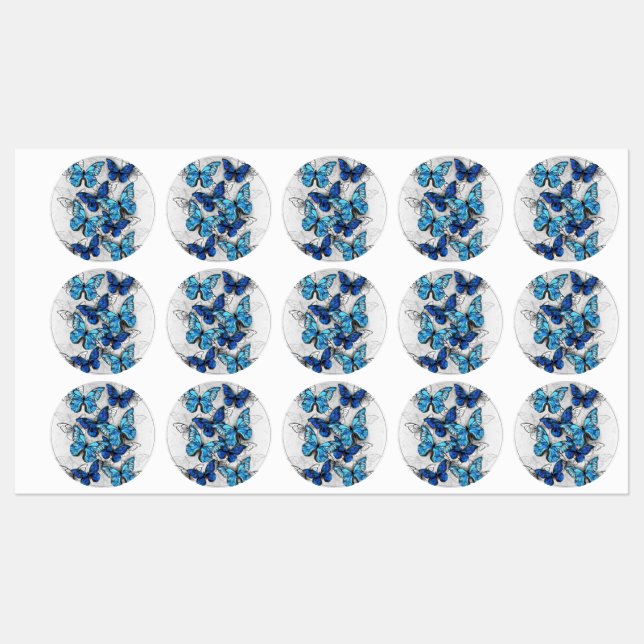 Zusammensetzung von White und Blue Butterflies Etiketten (Blatt)