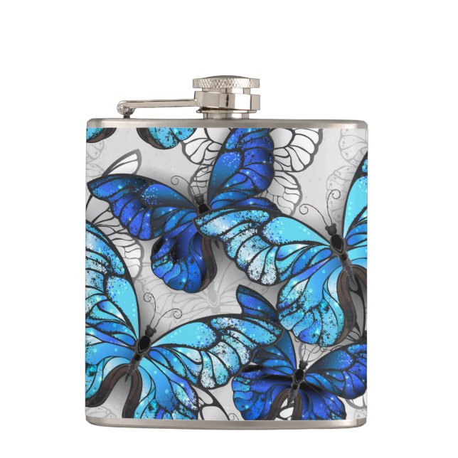 Zusammensetzung von White und Blue Butterflies Flachmann (Vorderseite)