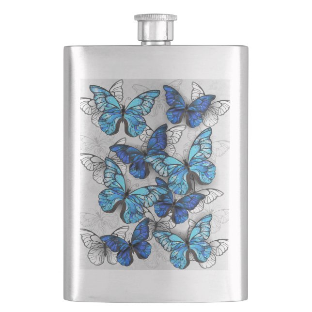 Zusammensetzung von White und Blue Butterflies Flachmann (Vorderseite)
