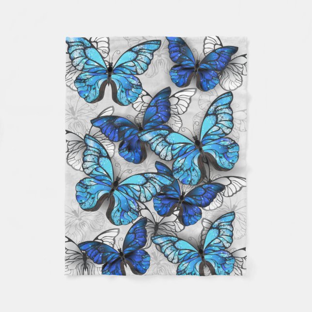 Zusammensetzung von White und Blue Butterflies Fleecedecke (Vorderseite)