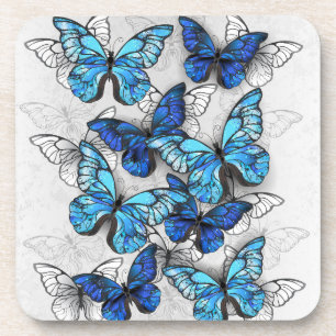 Zusammensetzung von White und Blue Butterflies Getränkeuntersetzer
