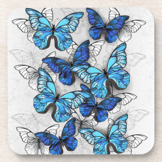 Zusammensetzung von White und Blue Butterflies Getränkeuntersetzer (Vorderseite)