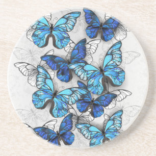 Zusammensetzung von White und Blue Butterflies Getränkeuntersetzer