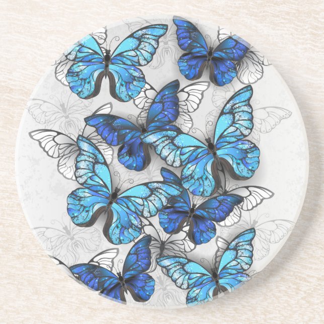 Zusammensetzung von White und Blue Butterflies Getränkeuntersetzer (Vorne)