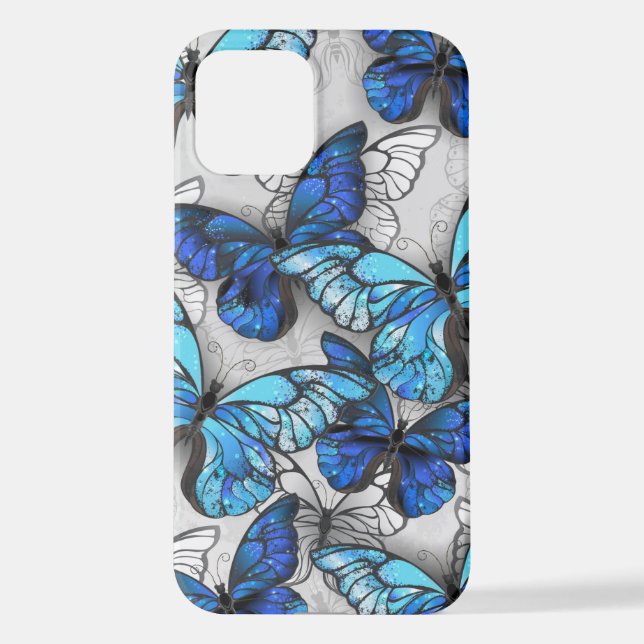 Zusammensetzung von White und Blue Butterflies iPhone 12 Hülle (Rückseite)