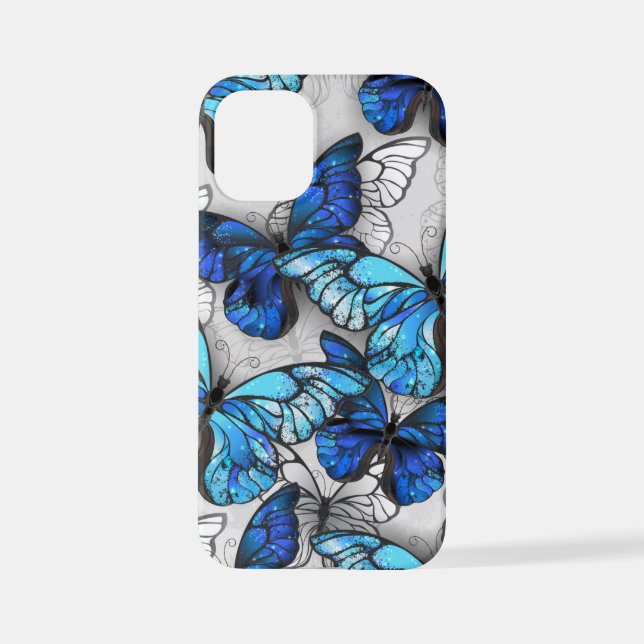 Zusammensetzung von White und Blue Butterflies iPhone 12 Mini Hülle (Rückseite)