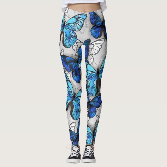Zusammensetzung von White und Blue Butterflies Leggings (Vorderseite)
