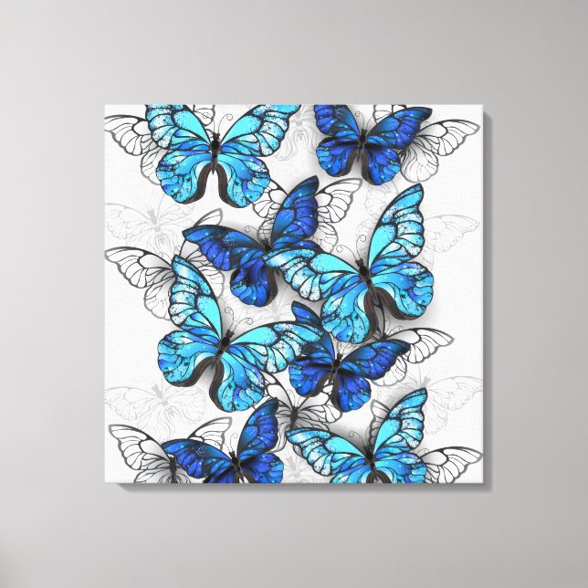 Zusammensetzung von White und Blue Butterflies Leinwanddruck (Vorderseite)