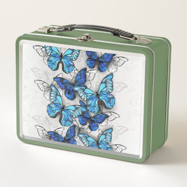 Zusammensetzung von White und Blue Butterflies Metall Brotdose (Vorderseite)