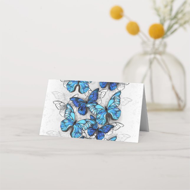 Zusammensetzung von White und Blue Butterflies Platzkarte (Vorderseite)