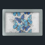 Zusammensetzung von White und Blue Butterflies Rechteckige Gürtelschnalle<br><div class="desc">Vertikale Zusammensetzung von Realität,  Blue and White Morpho Butterflies on gray textured background. Morpho blue butterfly.</div>
