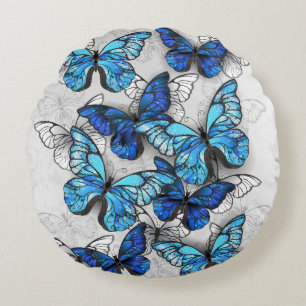 Zusammensetzung von White und Blue Butterflies Rundes Kissen