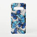 Zusammensetzung von White und Blue Butterflies Samsung Galaxy S10 Hülle<br><div class="desc">Vertikale Zusammensetzung von Realität,  Blue and White Morpho Butterflies on gray textured background. Morpho blue butterfly.</div>