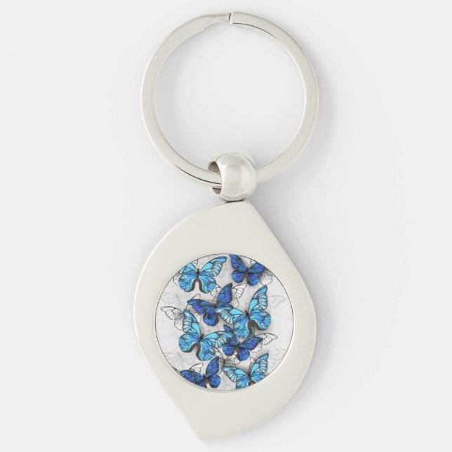 Zusammensetzung von White und Blue Butterflies Schlüsselanhänger (Vorderseite)