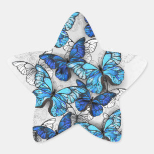 Zusammensetzung von White und Blue Butterflies Stern-Aufkleber