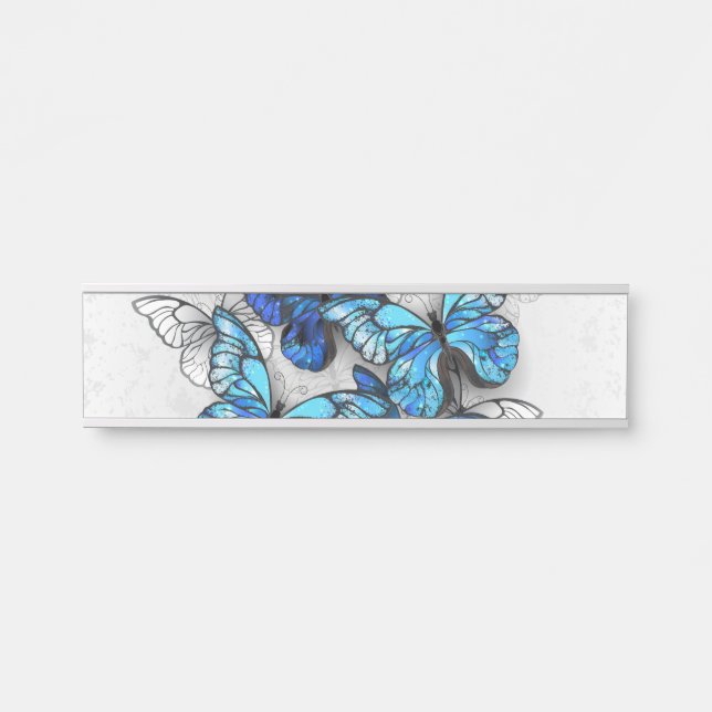 Zusammensetzung von White und Blue Butterflies Türschild (Vorderseite )