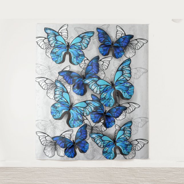 Zusammensetzung von White und Blue Butterflies Wandteppich (Vorderseite)