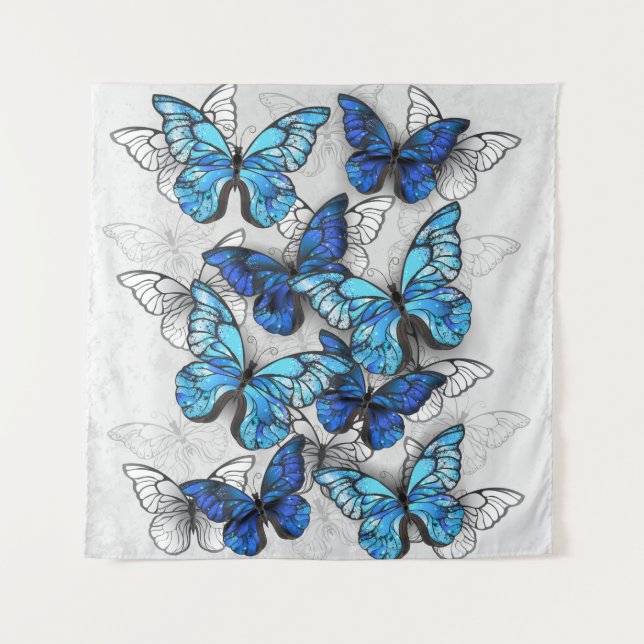 Zusammensetzung von White und Blue Butterflies Wandteppich (Vorderseite)
