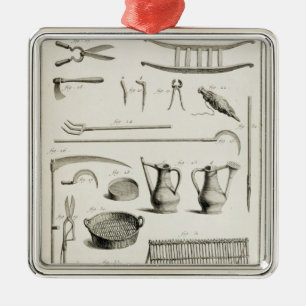 Zusammenstellung der Gartenarbeitwerkzeuge, vom Silbernes Ornament