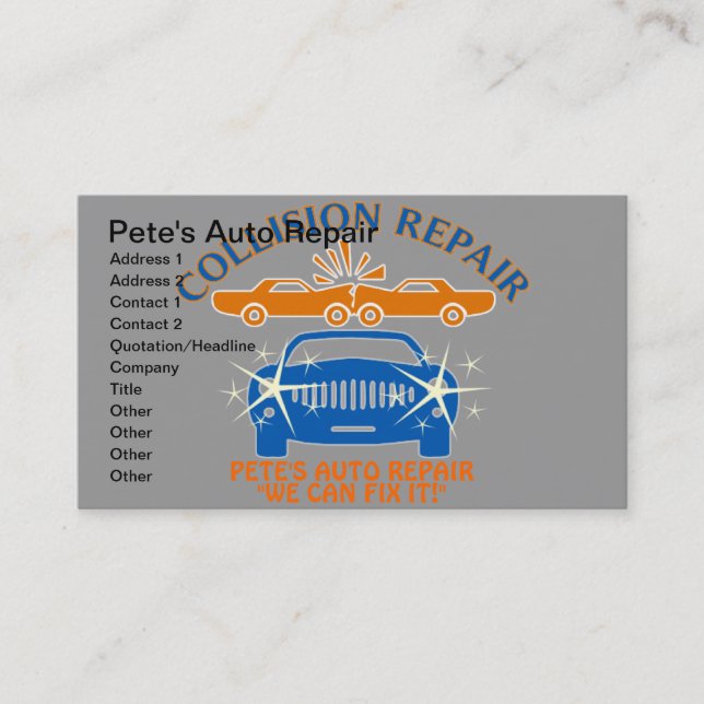 Zusammenstoß-Auto-Reparatur-Geschäfts-Karten Visitenkarte (Vorderseite)