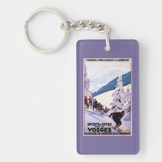 Zuschauer, die Skifahrer-Plakat aufpassen Schlüsselanhänger (Vorderseite)