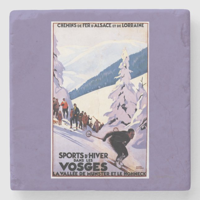Zuschauer, die Skifahrer-Plakat aufpassen Steinuntersetzer (Vorderseite)