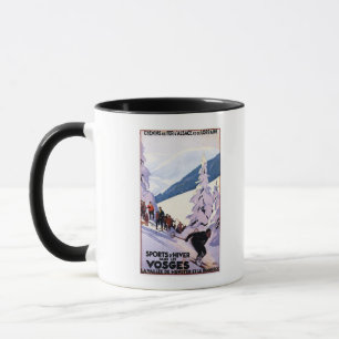 Zuschauer, die Skifahrer-Plakat aufpassen Tasse